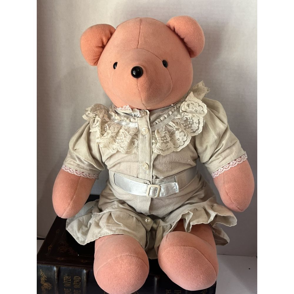 Vintage 1979 North American Bear Co Barbara Isenberg Peach Teddy Bear Lace Dress